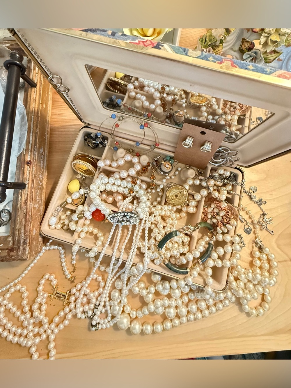 Vintage lot jewelry with travel jewelry box